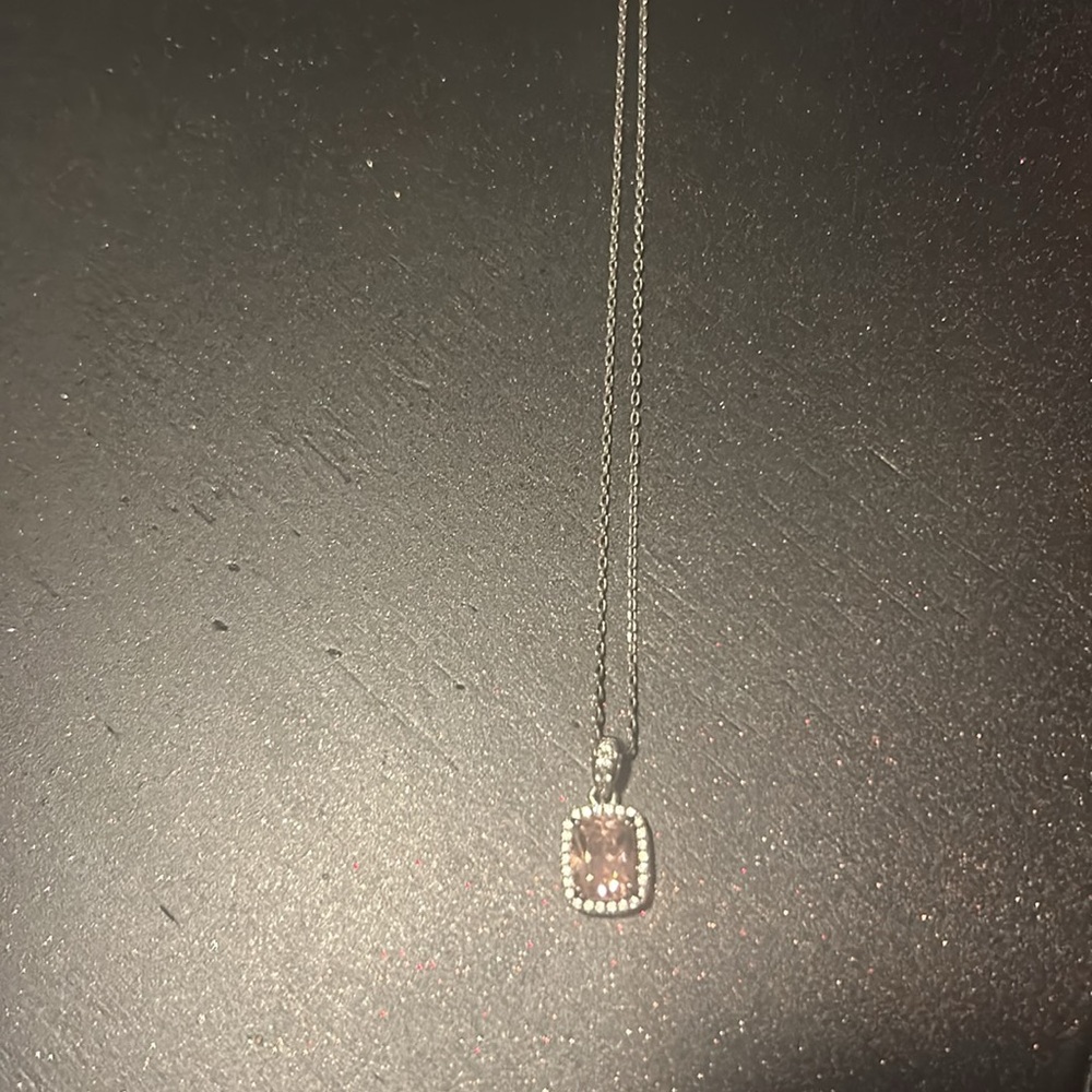 Sparkly Pink Topaz White Sapphire Pendant Necklace - Picture 3 of 4